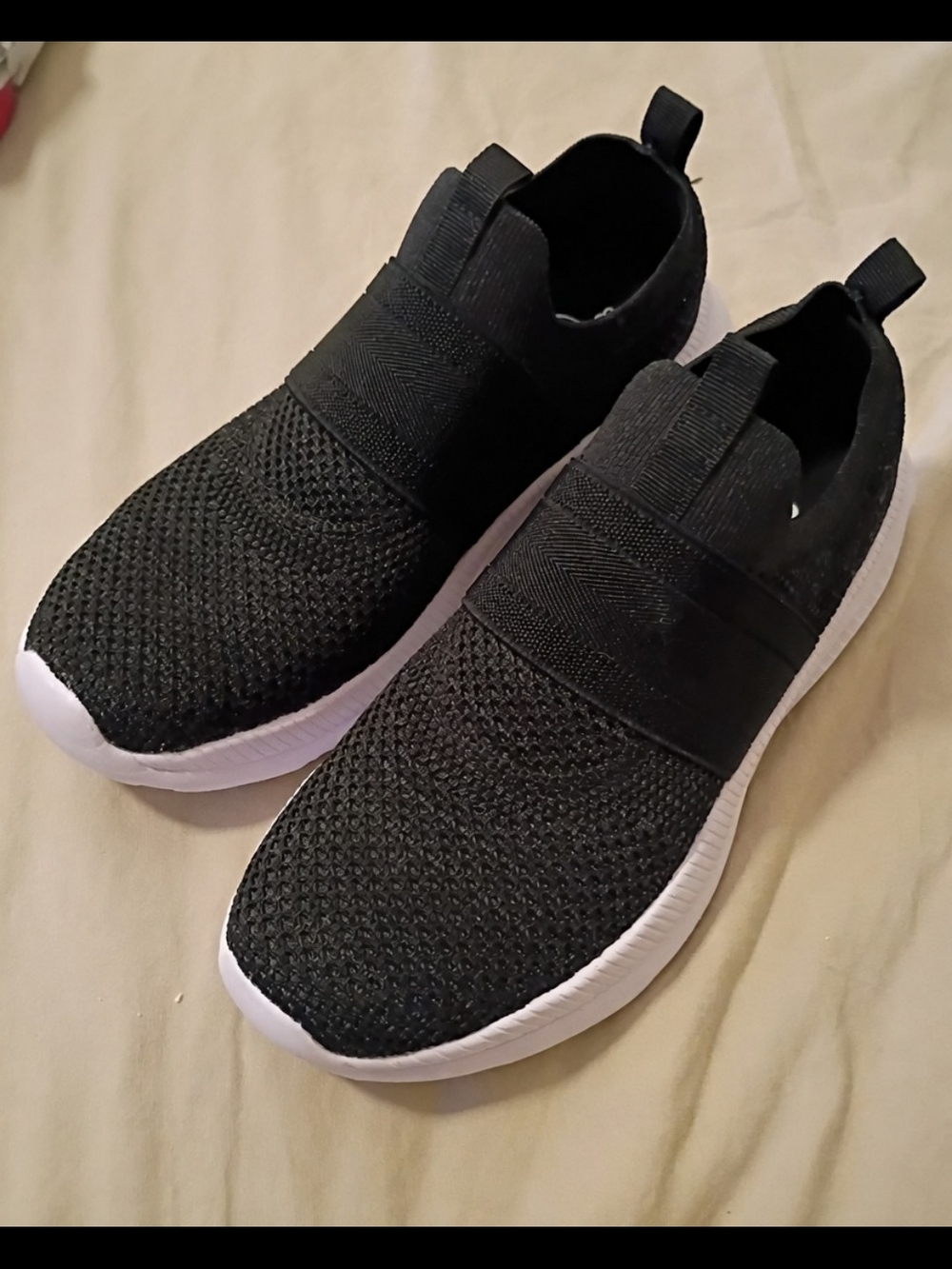 Athletic Works Black Slip-On Knit Sneakers with White Sole